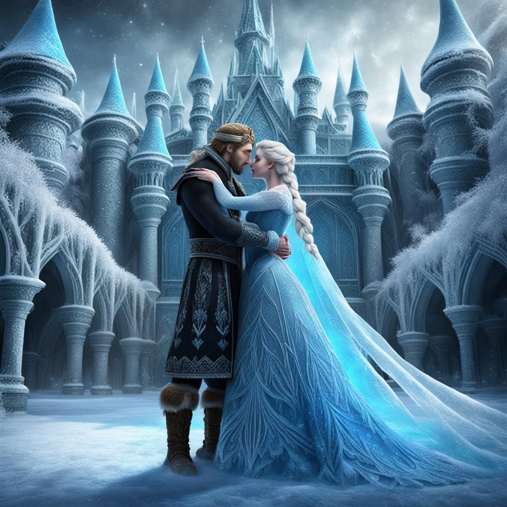 Frozen Embrace, two (frozen solid ice) lovers (male and fema...