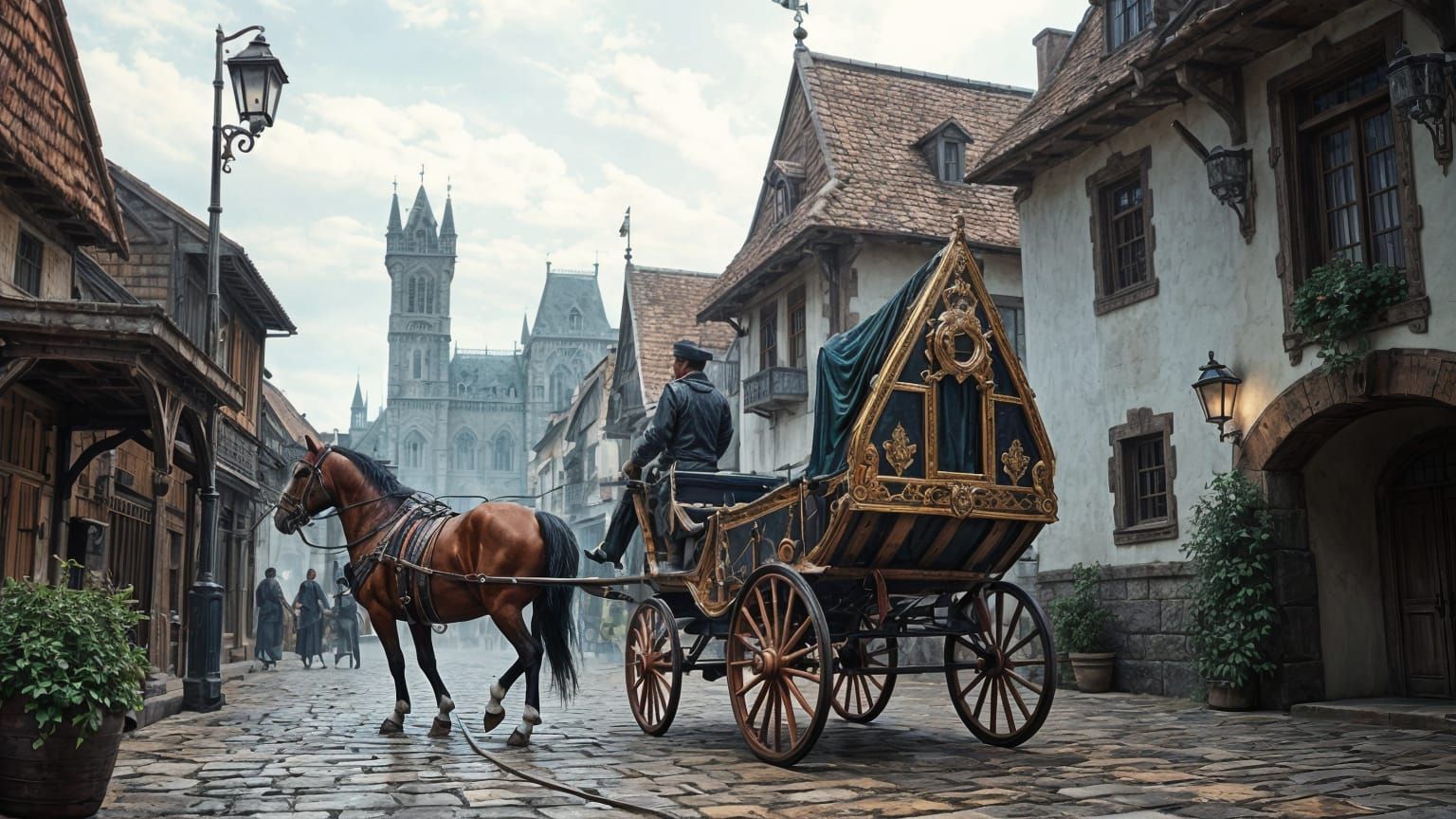 Medieval Horse-Drawn Carriage in Fantasy Art Style