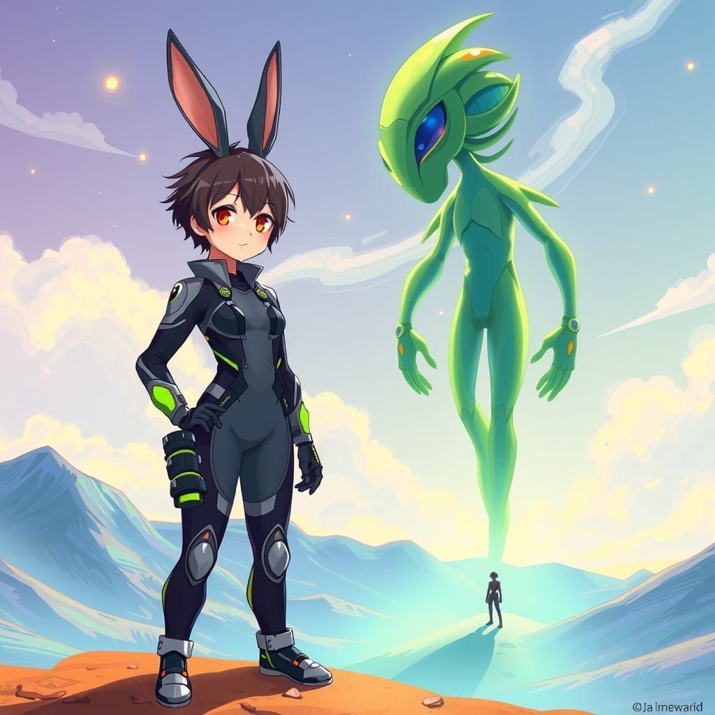 Alien Planet Encounter in Vibrant, Ethereal Style