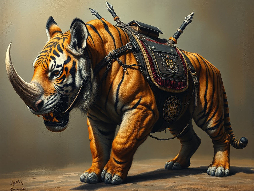 Surreal Tiger-Rhino Hybrid Ready for War
