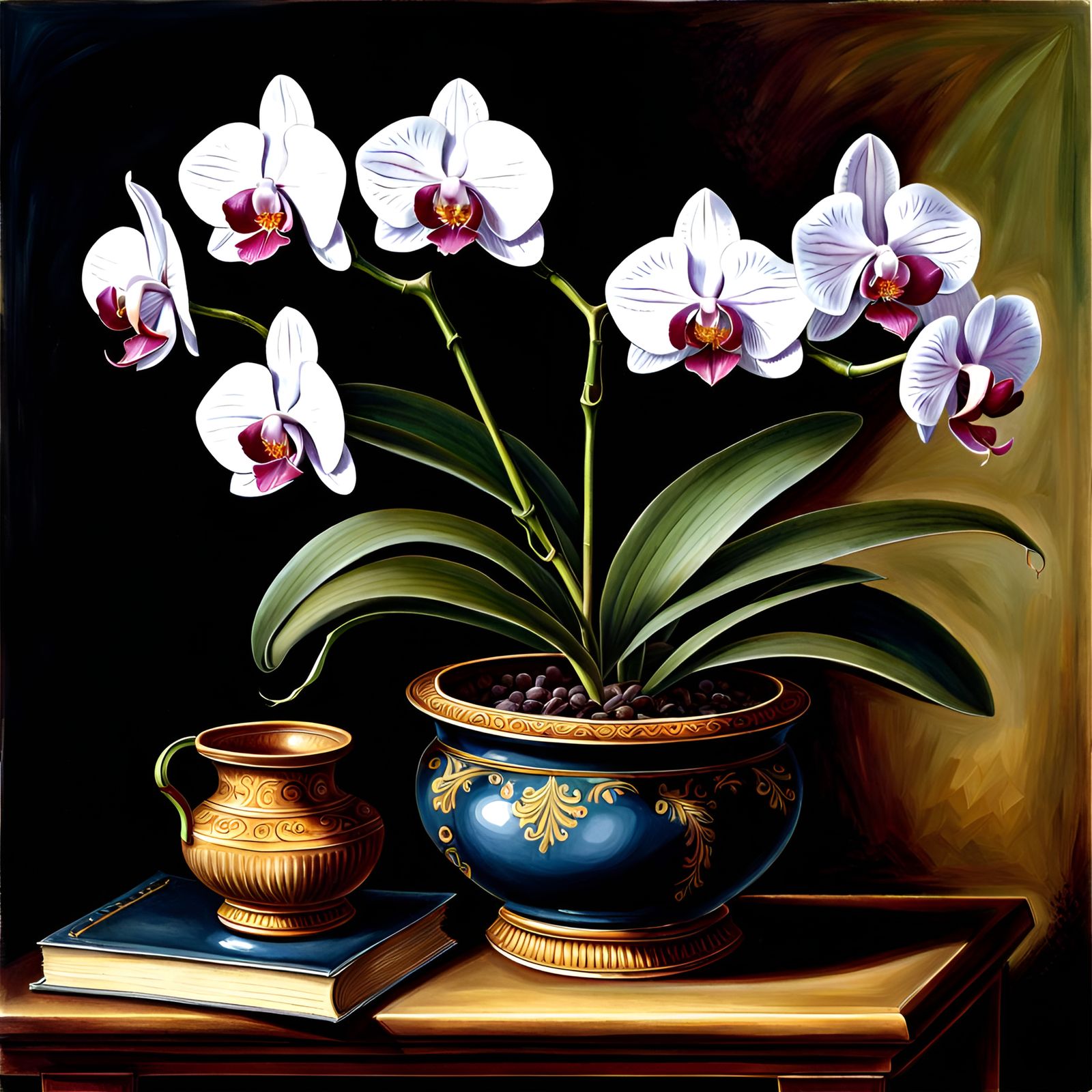 Detailed Oil Painting of Phalaenopsis Orchid