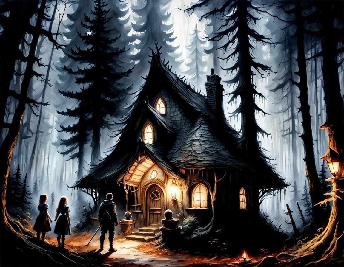 Hansel and Gretel: Dark Fantasy Charcoal Sketch