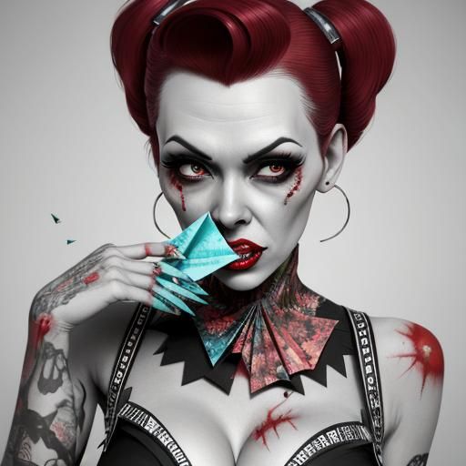 Rockabilly Zombie Girl Pin-Up in Origami Style