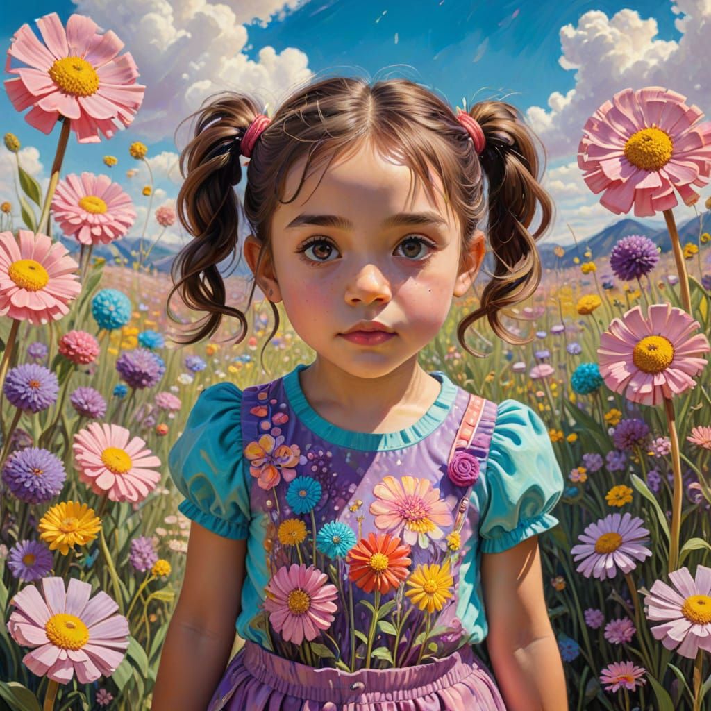 Hispanic Toddler in Candyland Meadow: Impressionist Gouache ...