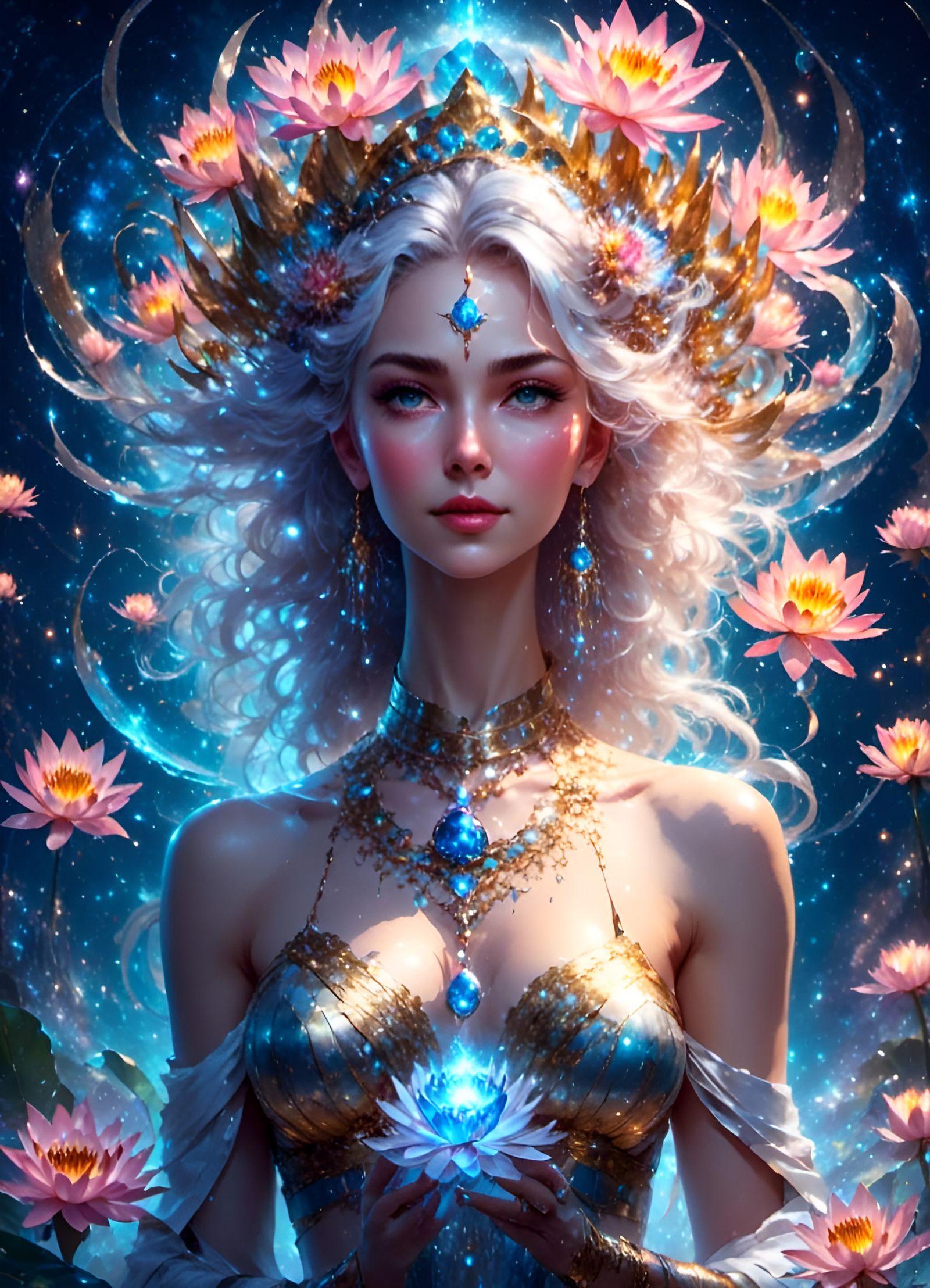 Goddess of Star Water Lilies in Digital Art