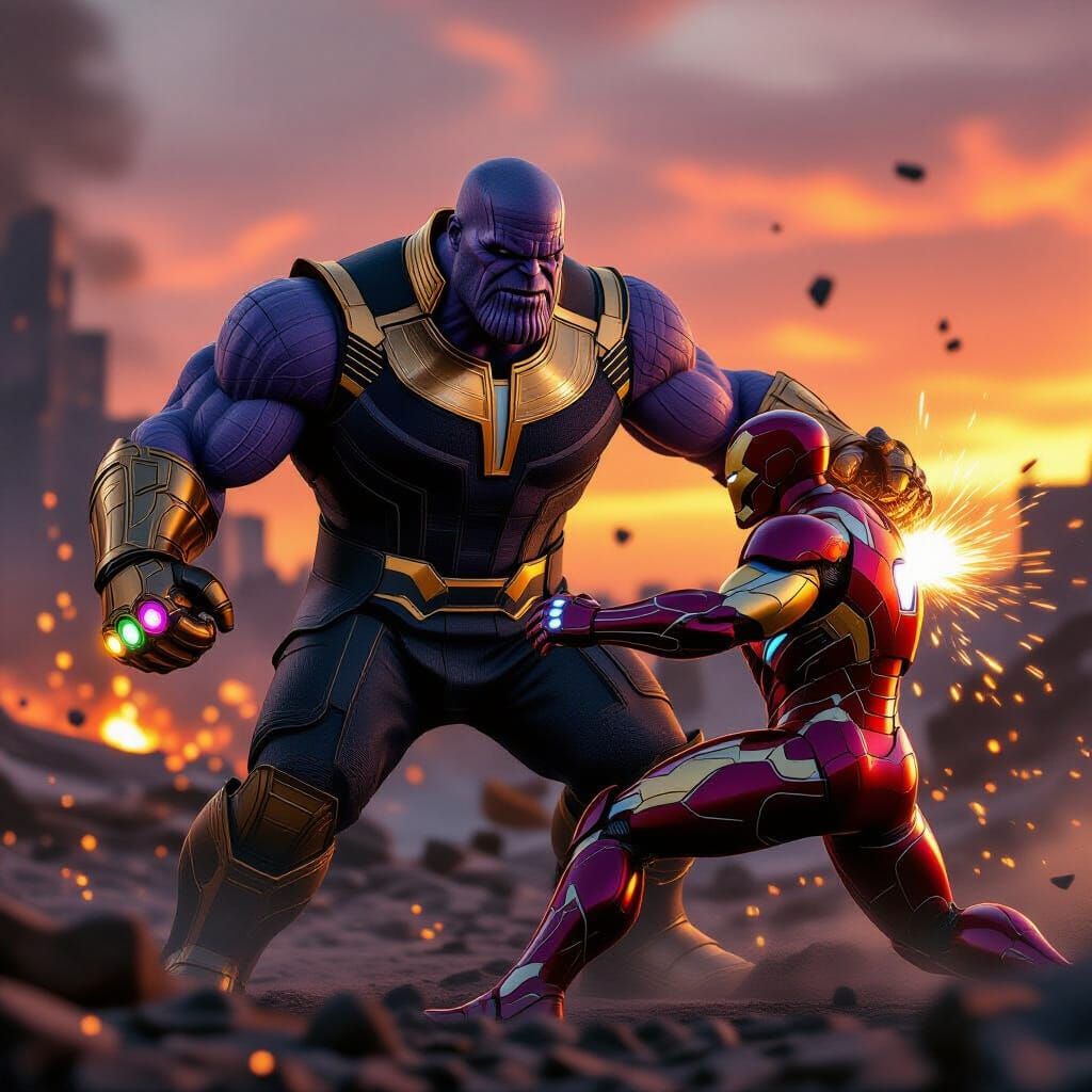 Thanos Delivers Powerful Blow to Iron Man