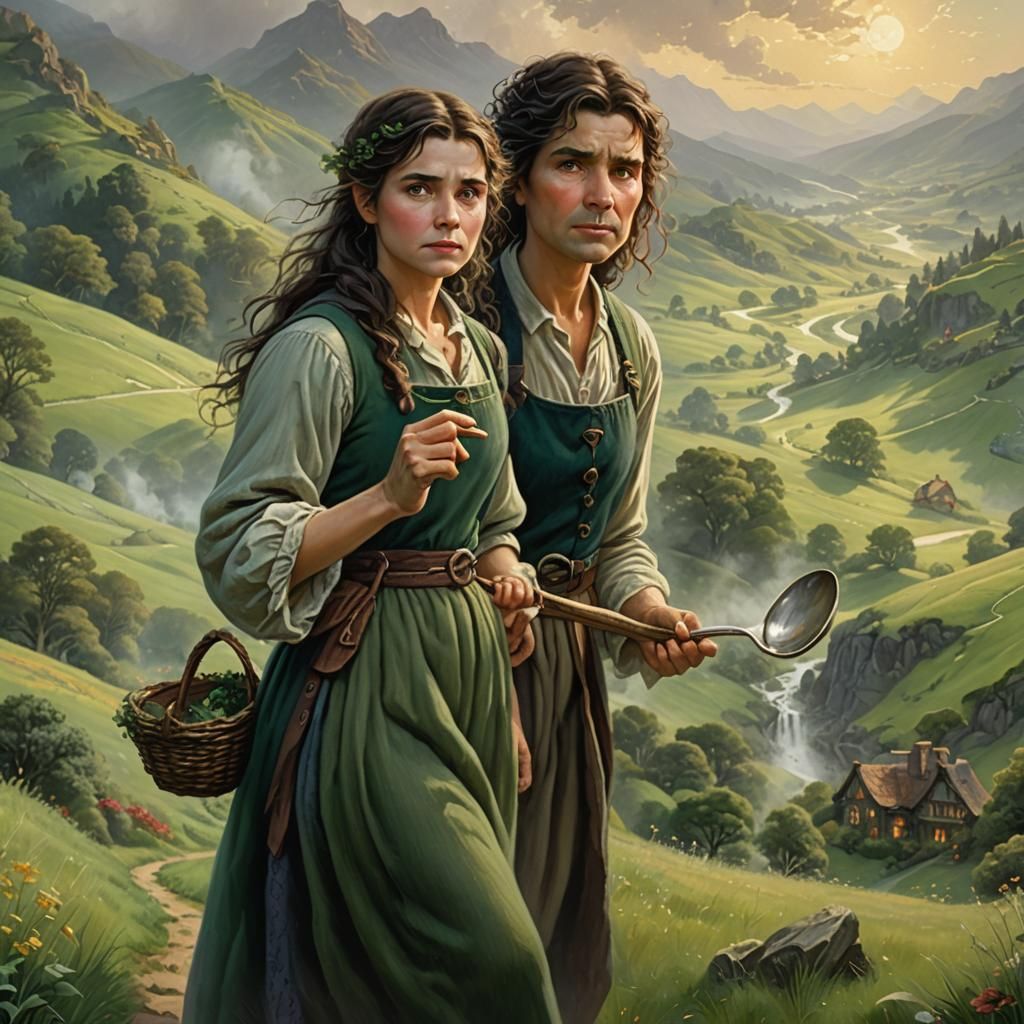 Hobbit with Spoon in Rolling Green Hills