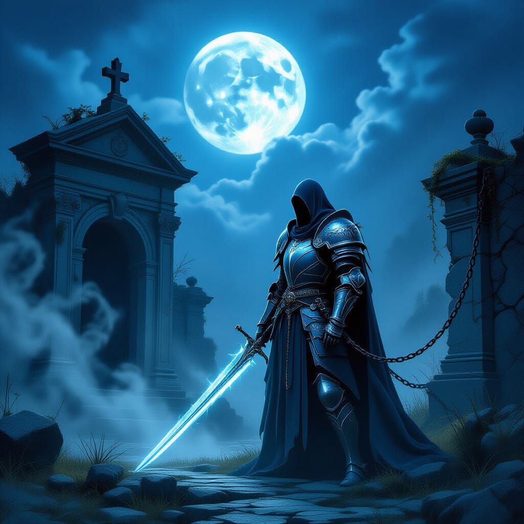 Spectral Knight Guards Moonlit Mausoleum