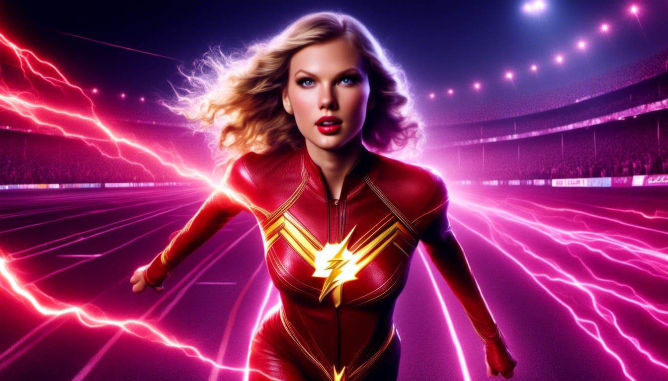 Taylor Swift as The Flash in Hyperrealistic Style