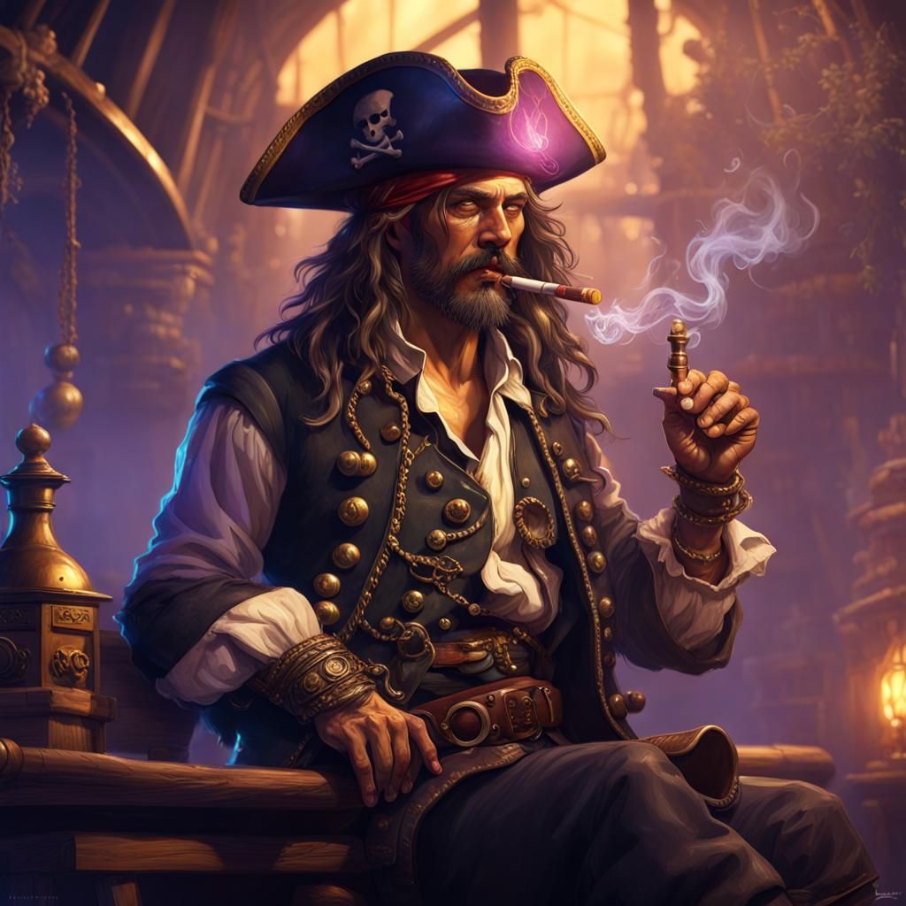 Pirate Smoking Cigar in Dark Fantasy Style