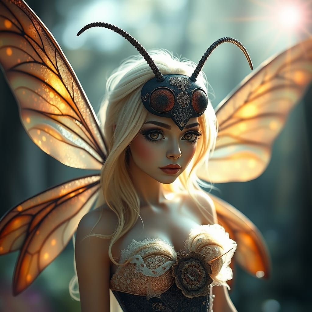 Mysterious Gothic Fairy with Wasp's Body and Human Head