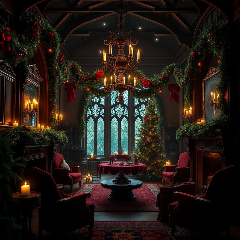Mysterious Dark Yule Garland Illuminates Elegantly Lit Chris...