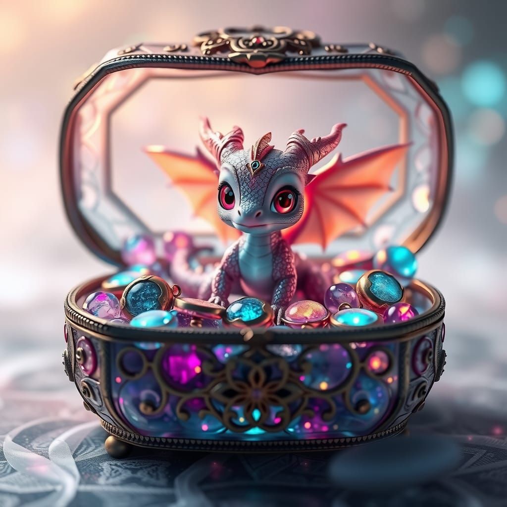 Iridescent Baby Dragon in Crystal Jewelry Box