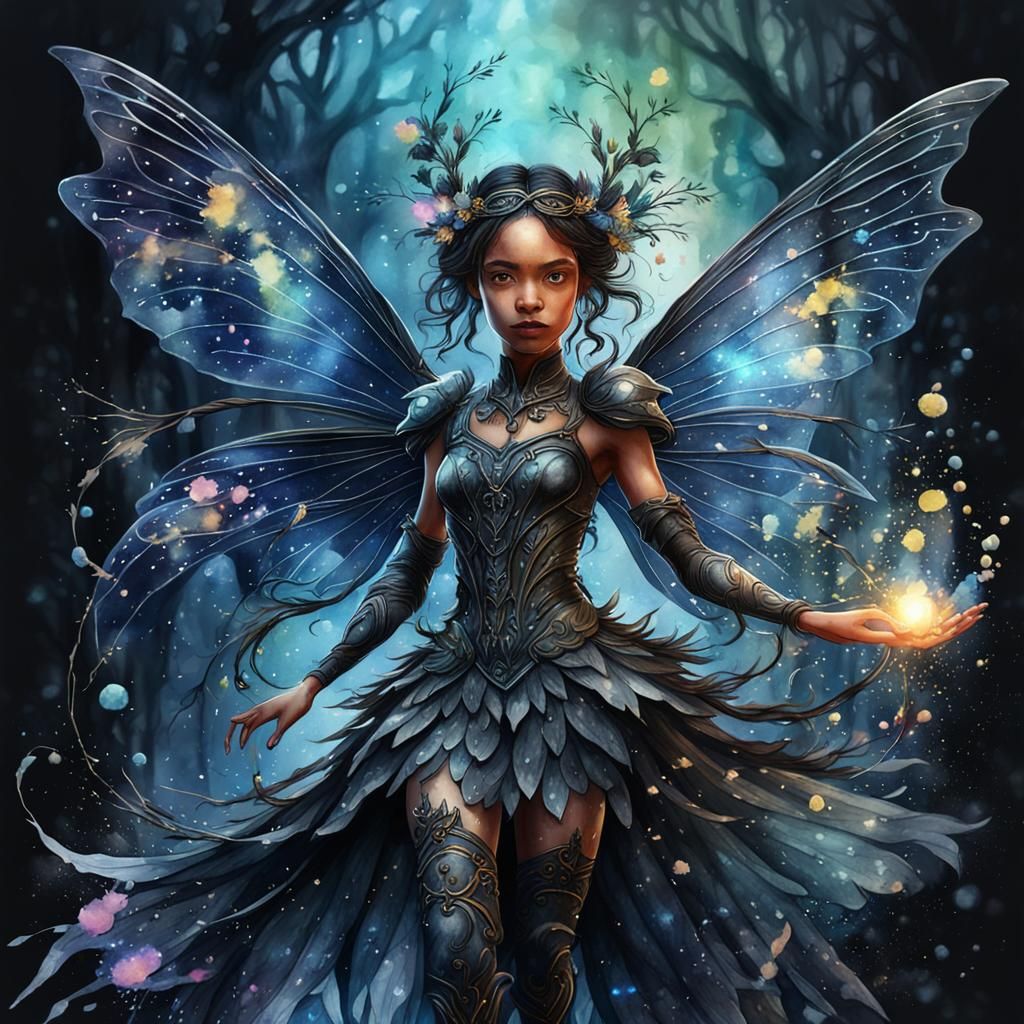 Watercolor Black Fairy Art: Detailed Fantasy Clipart