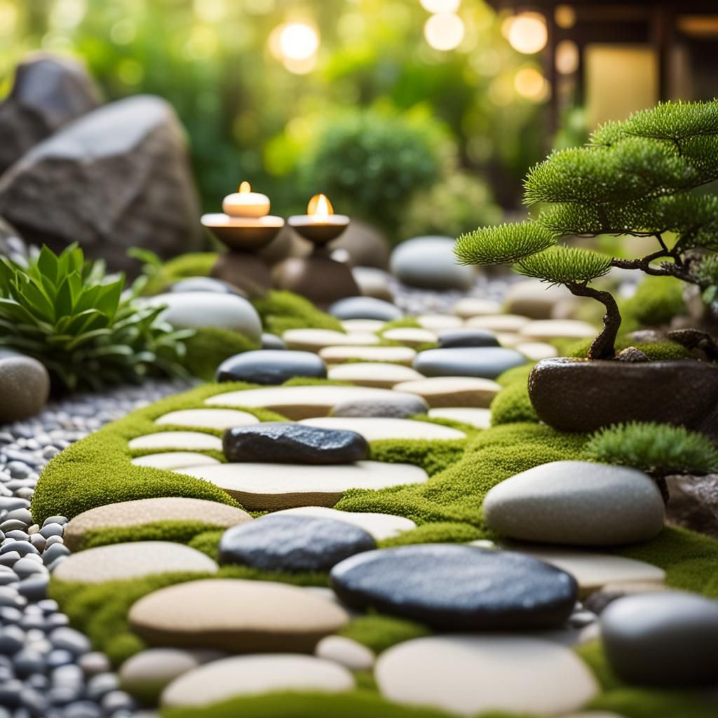 Serene Zen Garden Oasis with Gemstone Landscaping