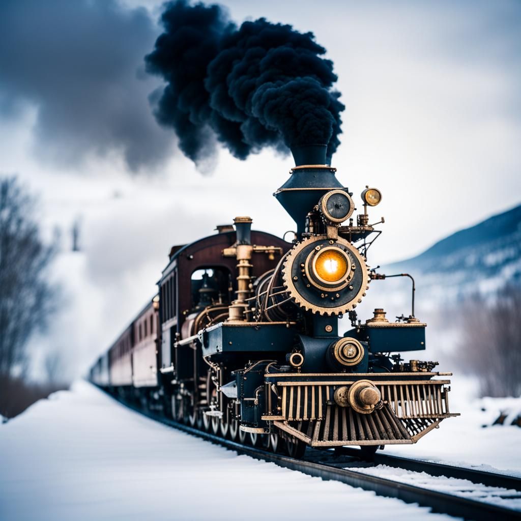 Steampunk Train in Snowy Transylvania: Professional Photogra...