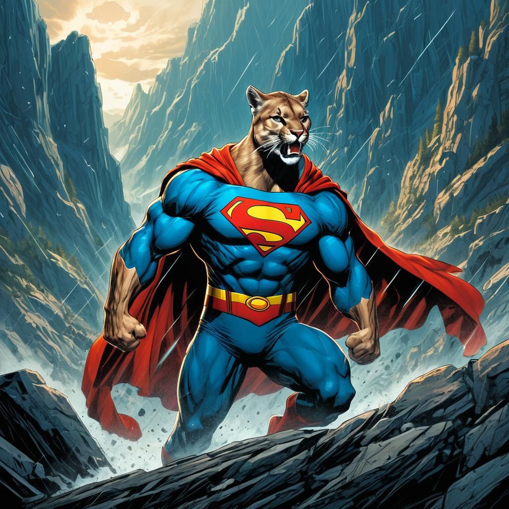 Mountain Lion as Superman Comic Book Art