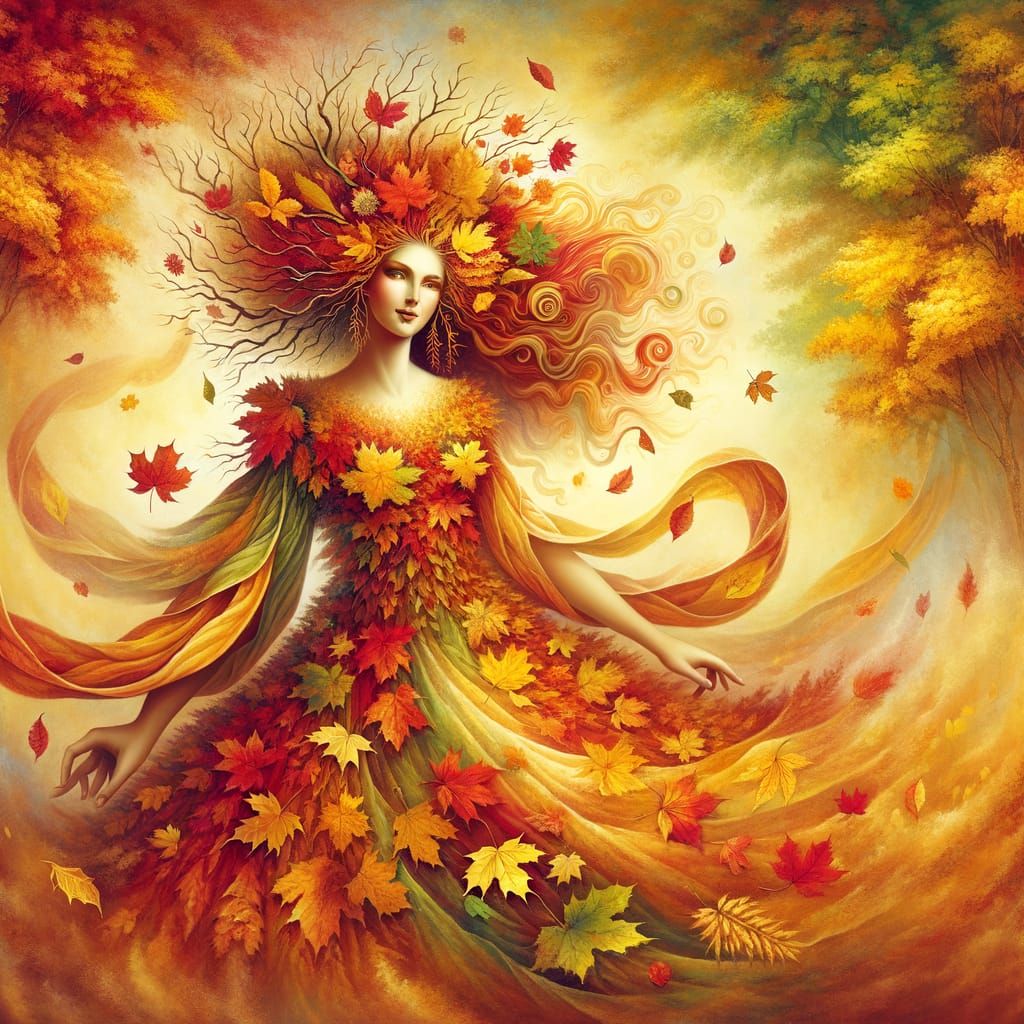 The Spirit of Autumn Personified in Vibrant Leaves