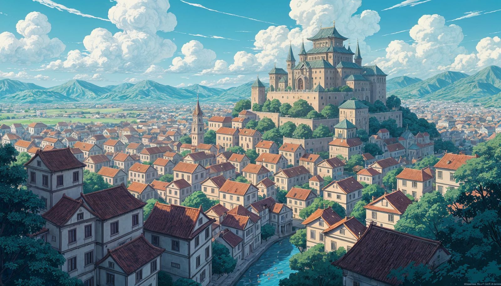 Anime Fantasy City Landscape in Studio Trigger Style