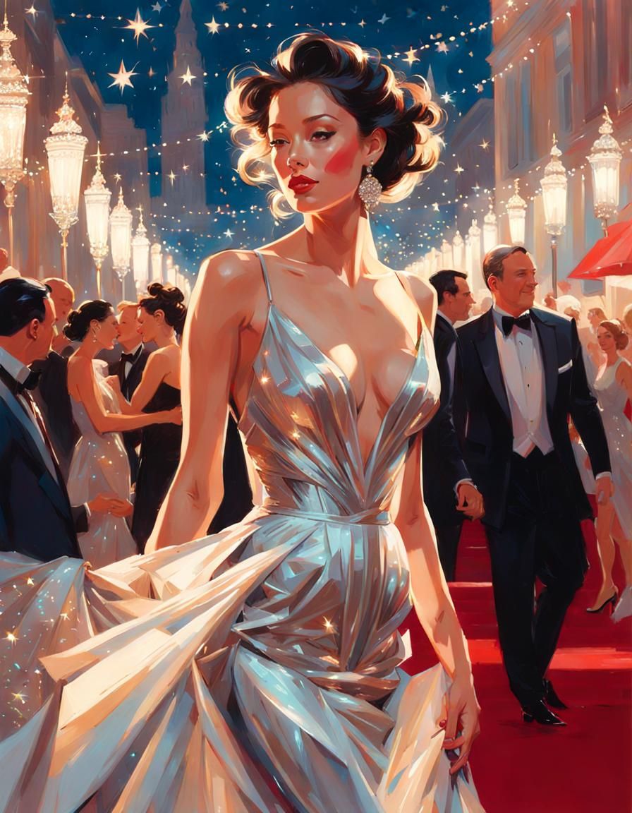 Celestial Woman on Red Carpet in Guweiz Style