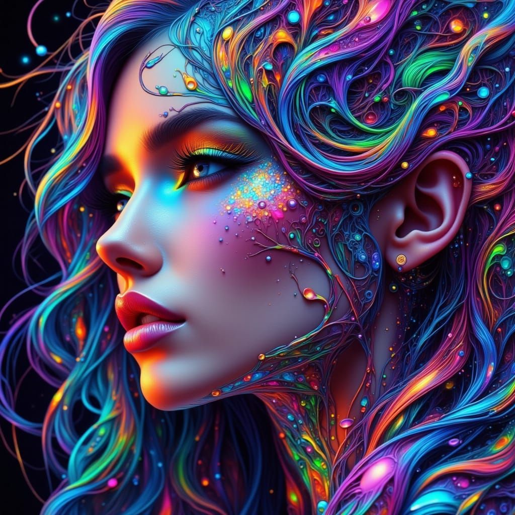 Cybernetic Woman with Organic-Tech Skin and Neon Lighting