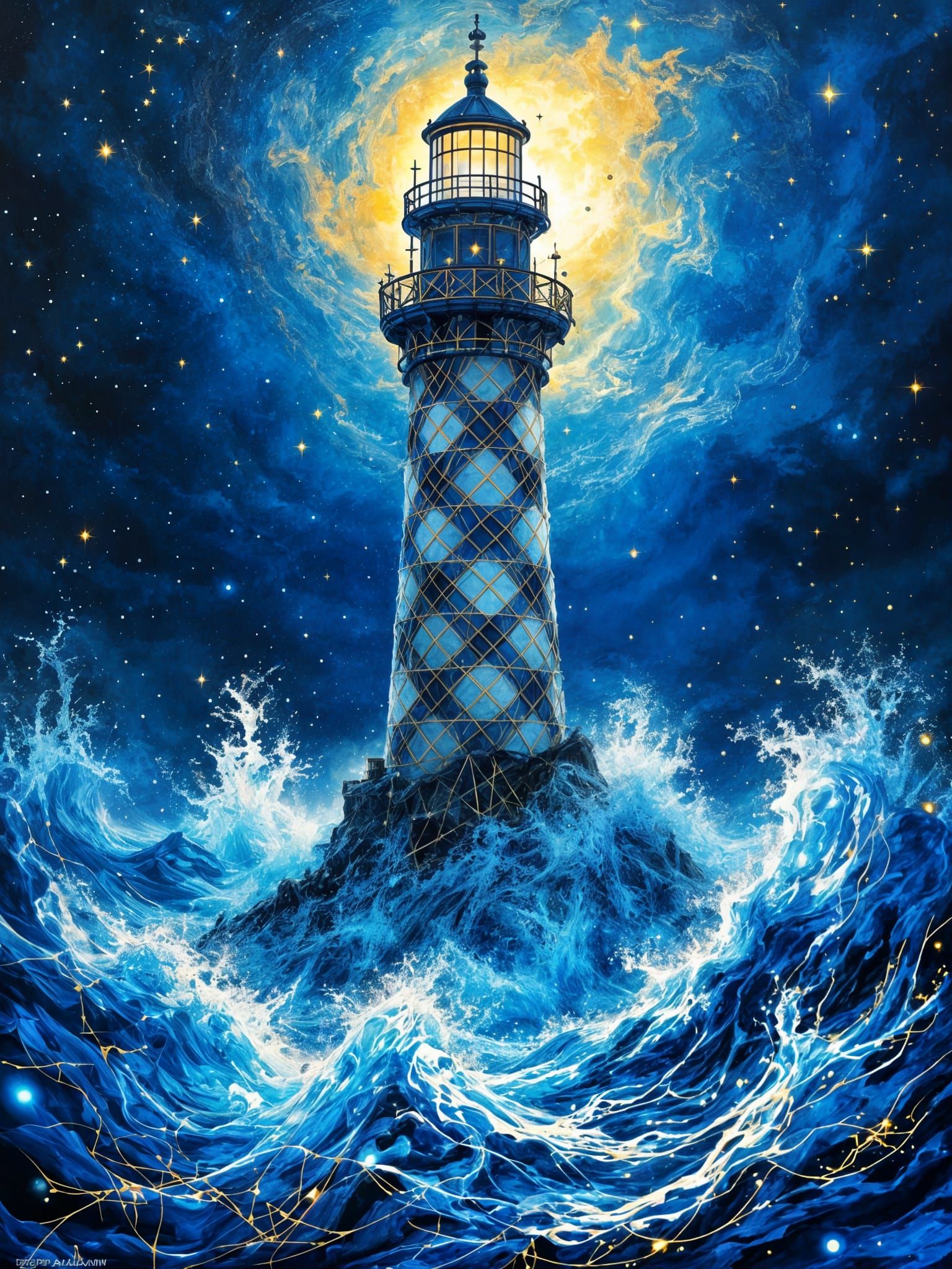 Plaid Lighthouse in Raging Sea