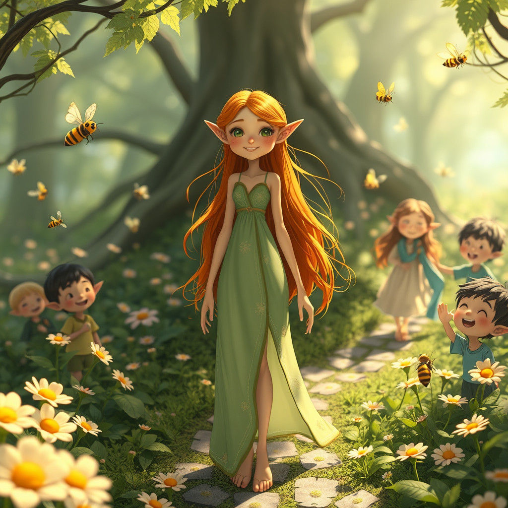 Spring-Elf on Flower Path in Ghibli Anime Style