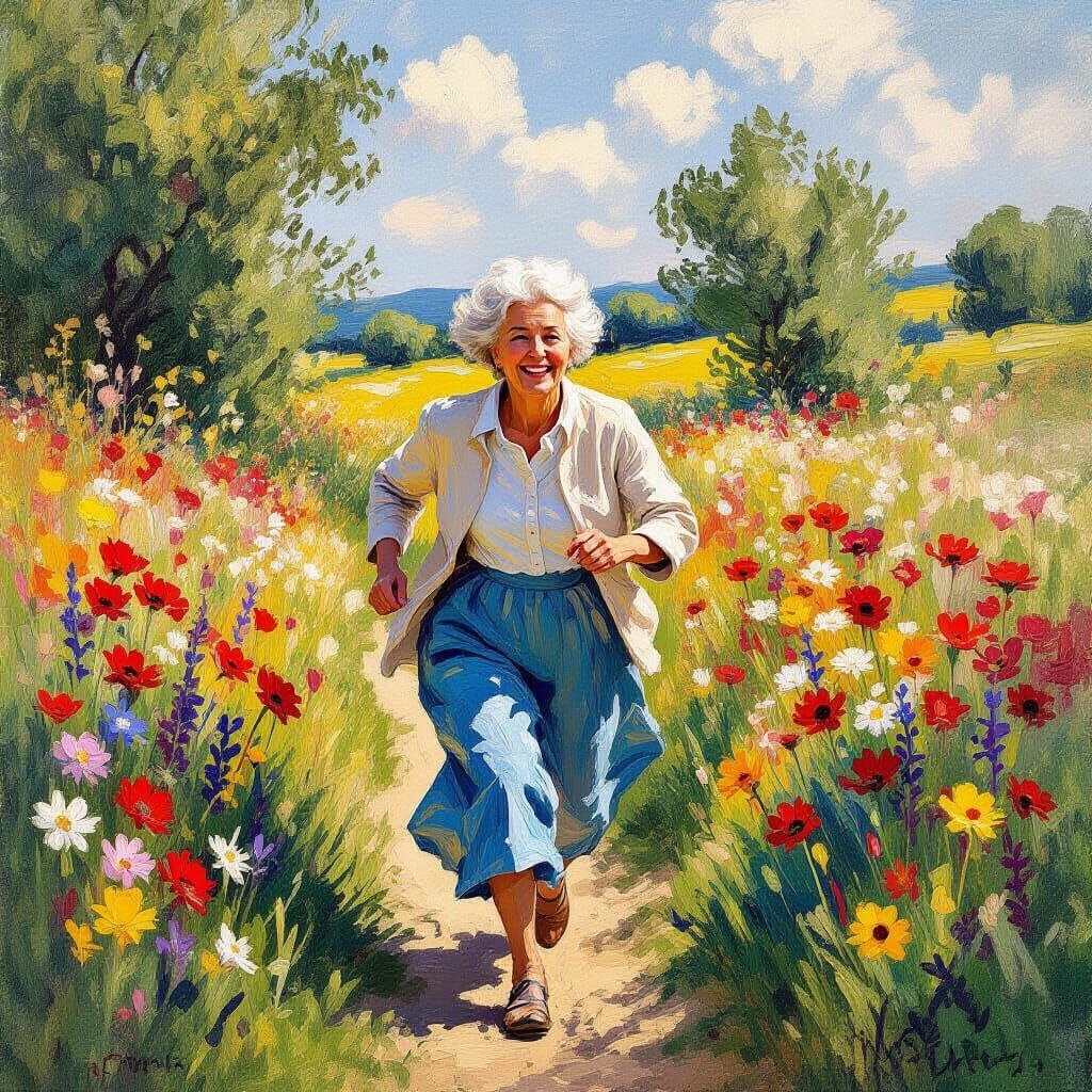 Elderly Woman Runs Wild in Impressionist Style