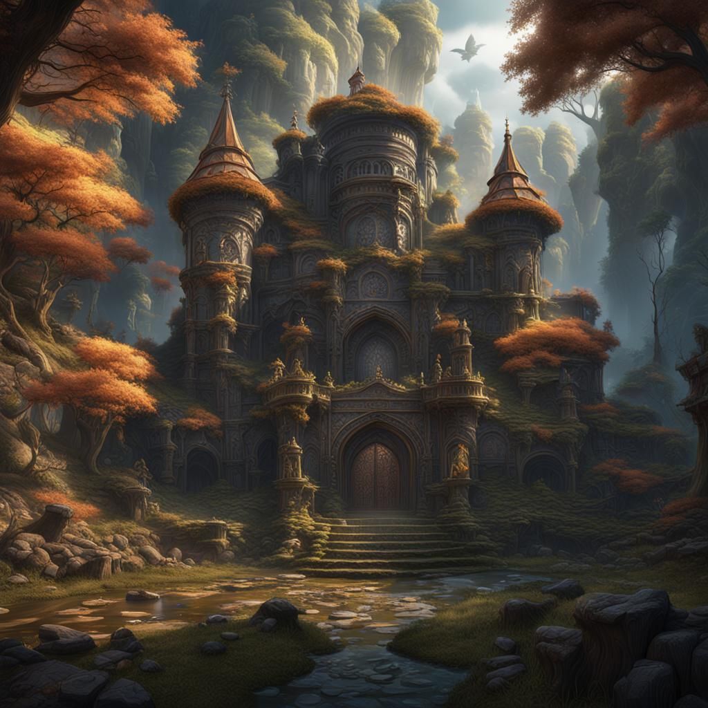 Detailed Fantasy Matte Painting in Deep Color