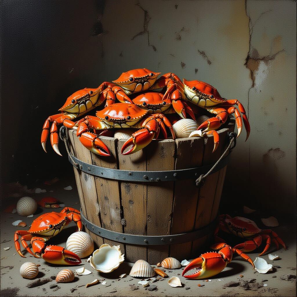 bucket of smashed crabs
