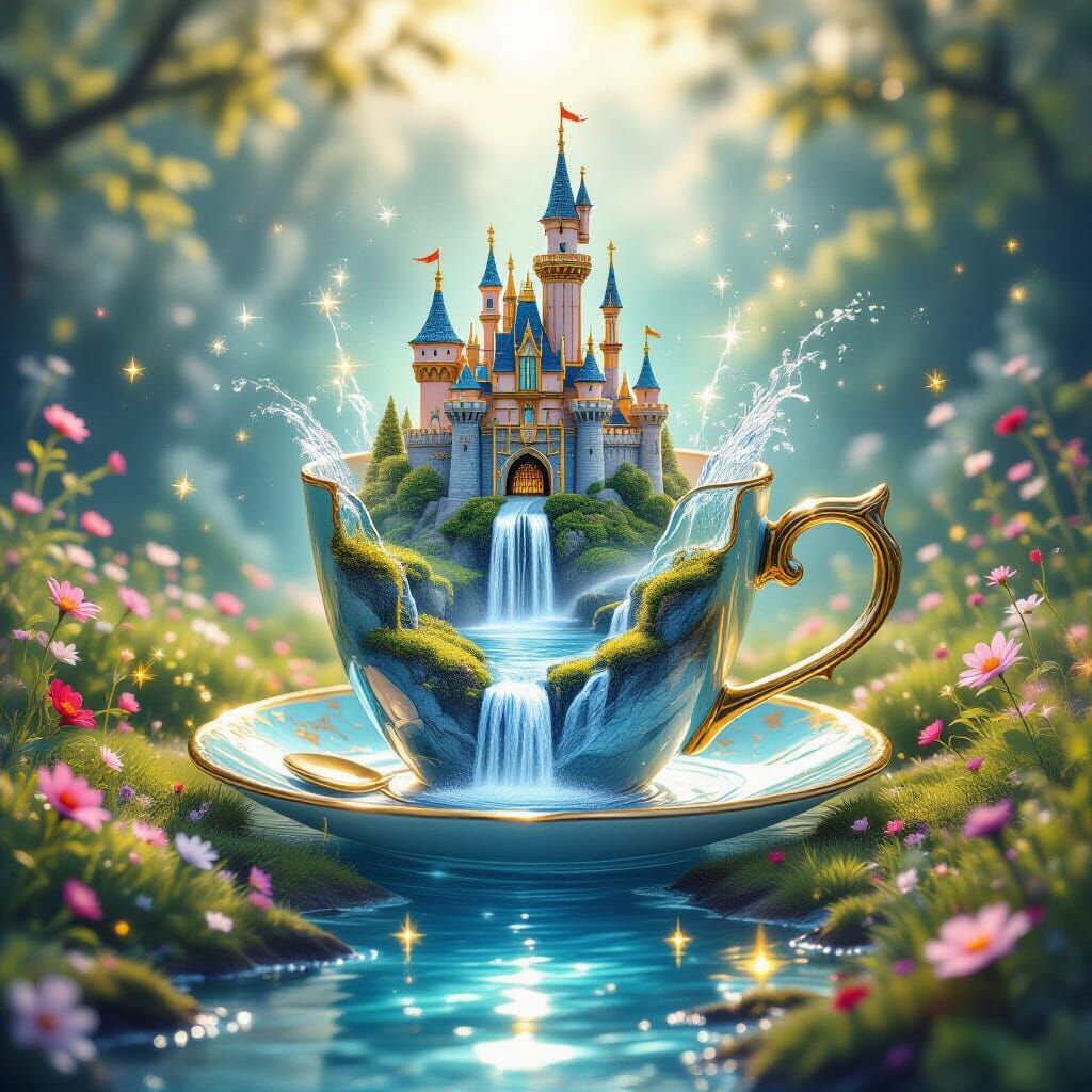 Fantasy Castle Emerges from Broken Cup