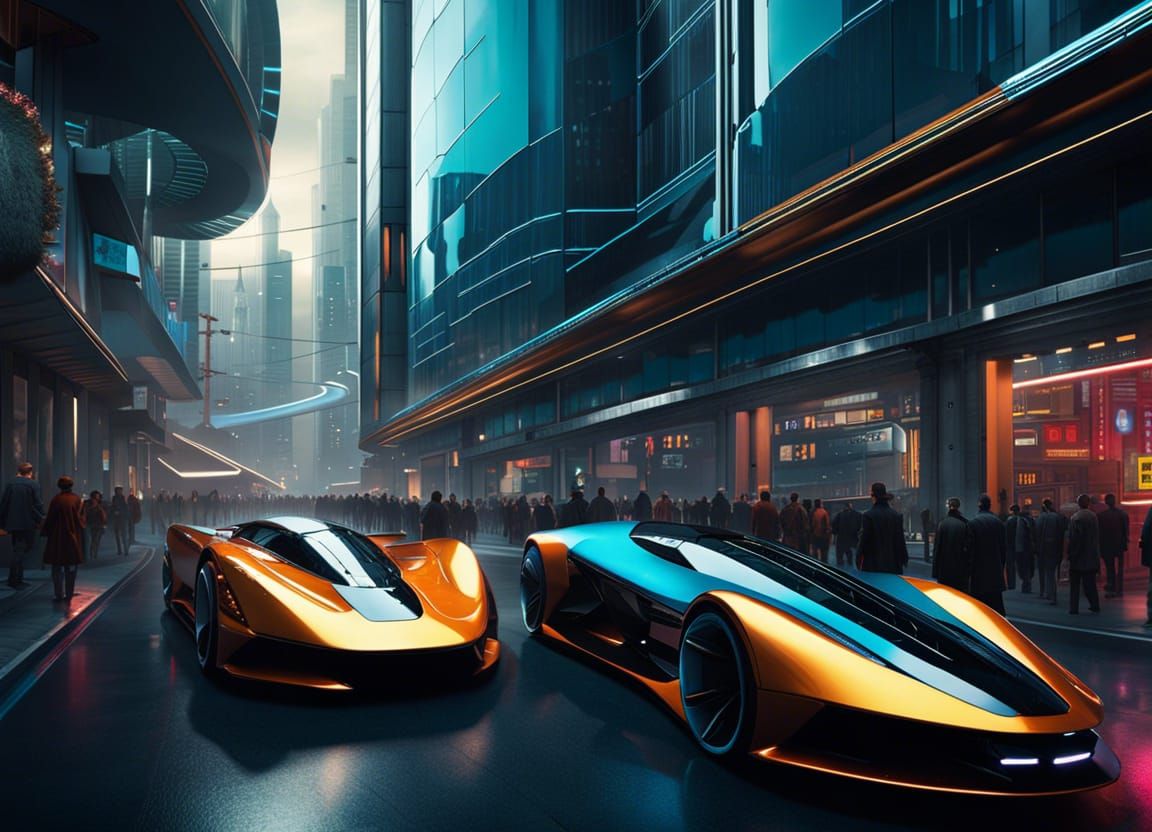 Futuristic City Street Scene in Aetherpunk Style