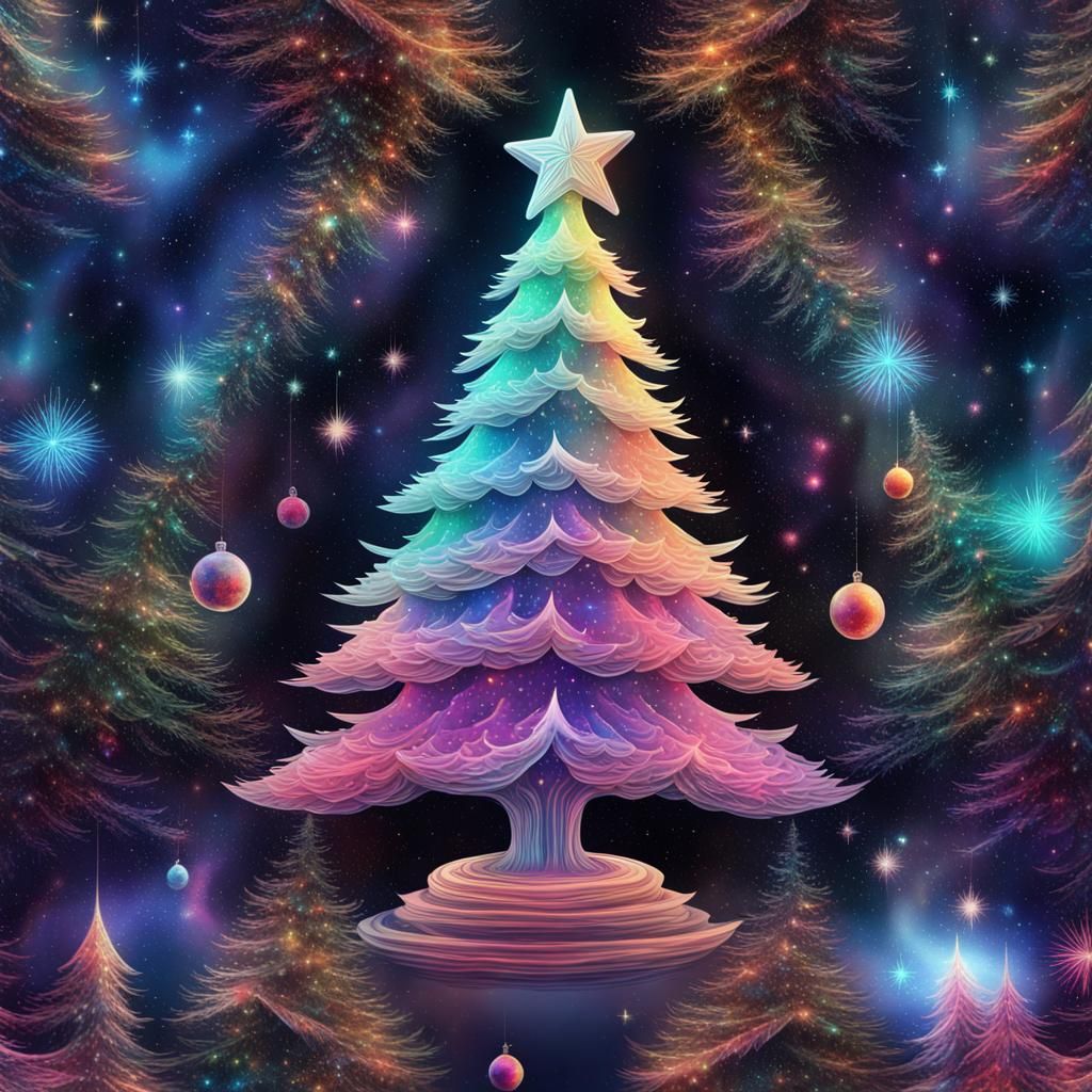 Astral Christmas Tree Wallpaper in Holographic Style