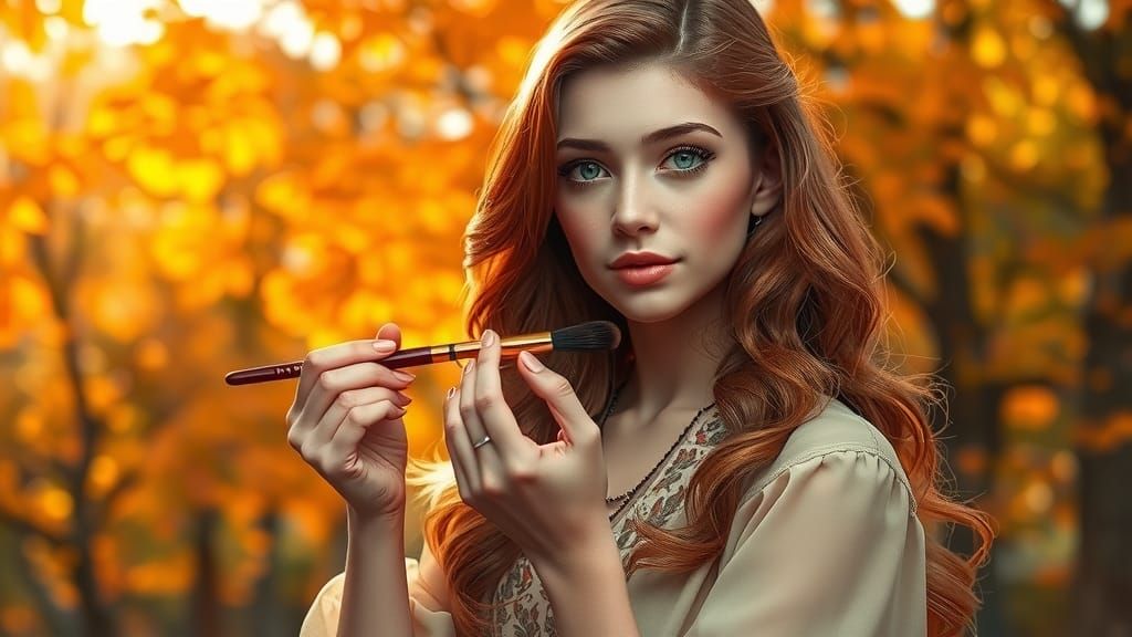 Female Tattoo Artist in Autumnal Landscape, Polychromatic Ar...