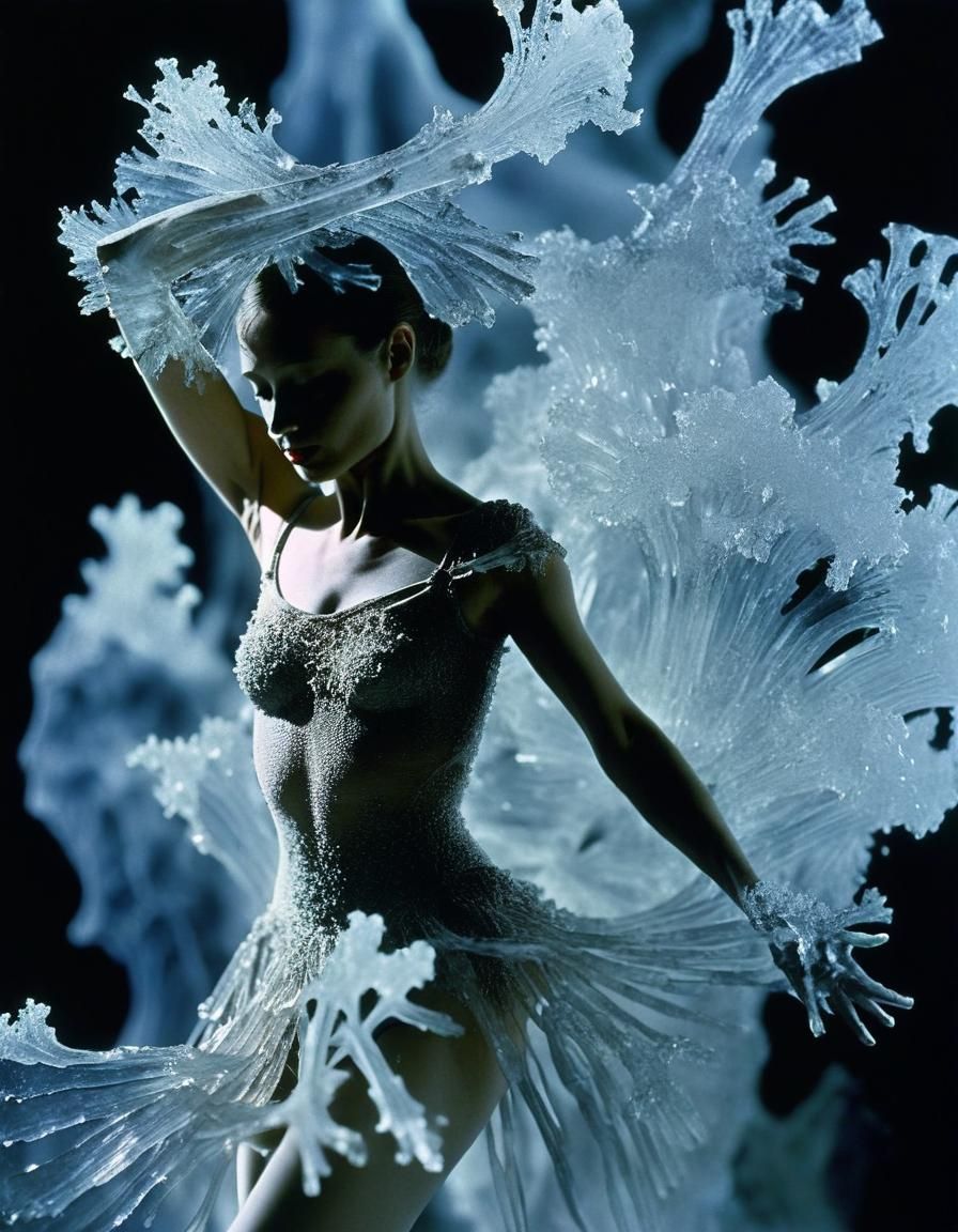 Anthropomorphic Frostwork Dancer in Natural Theatre