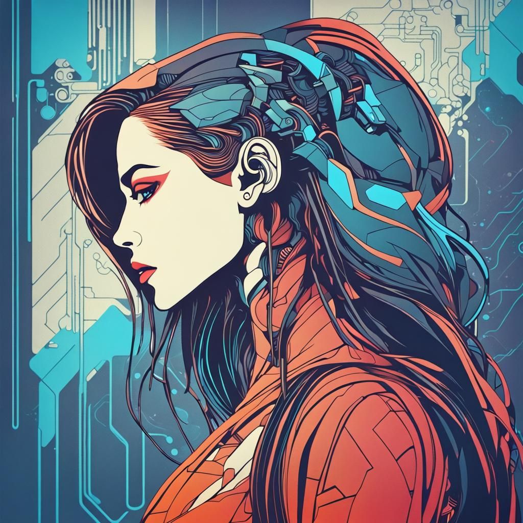 Cyberpunk Paper Cut Profile of Beautiful Woman