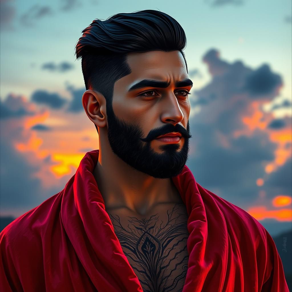 Man in Red Robe: Impasto Gouache Portrait