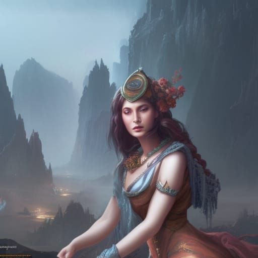 Fantasy Lady: Detailed Matte Painting in Deep Color