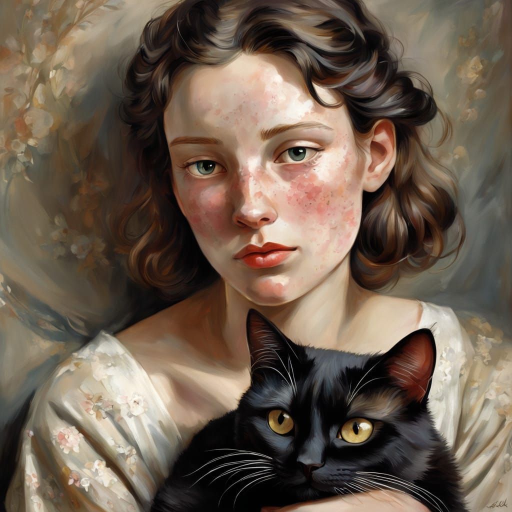 Surreal Golden-Lit Portrait of a Woman and Her Black and Whi...