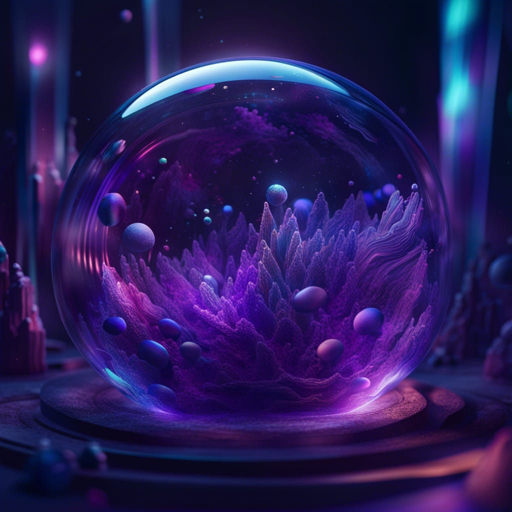 Holographic Shapes in Glass Terrarium: Digital Art