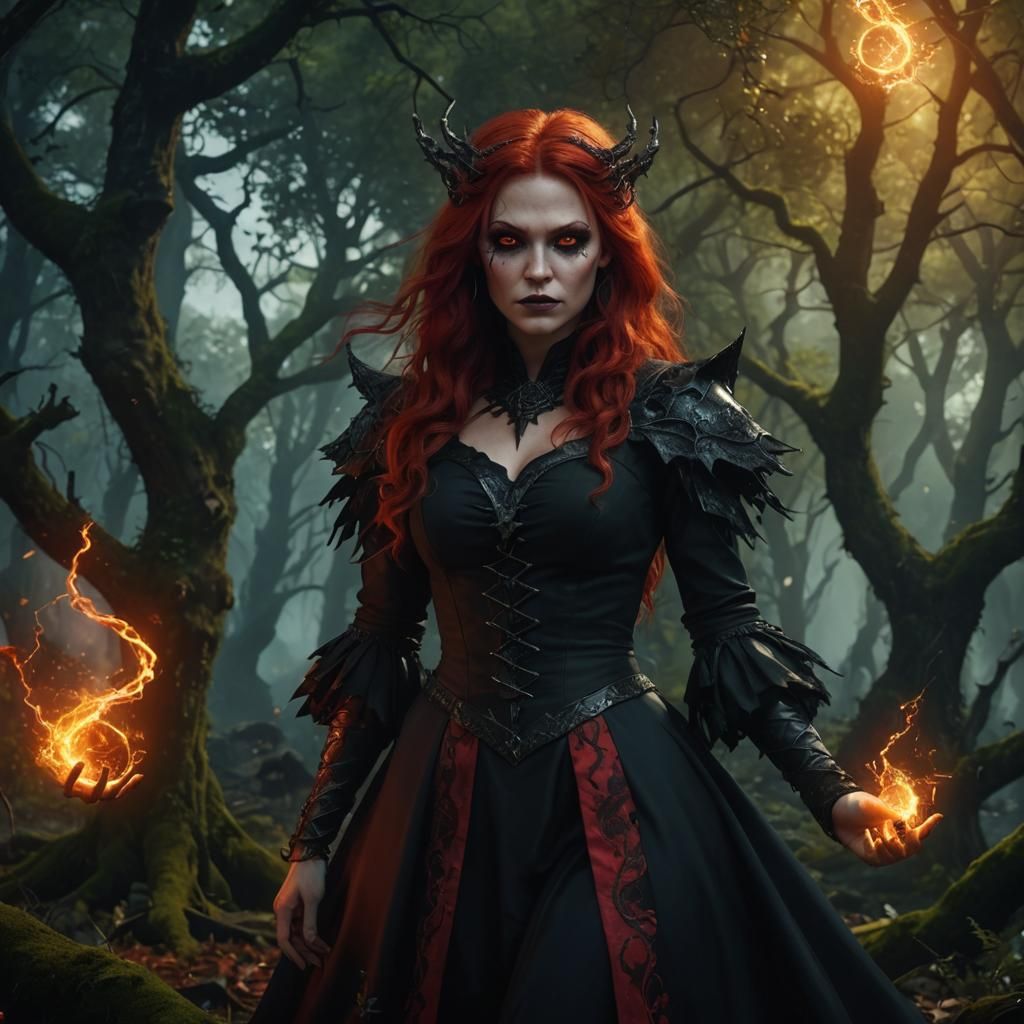 Gothic Witch with Red Lightning Powers