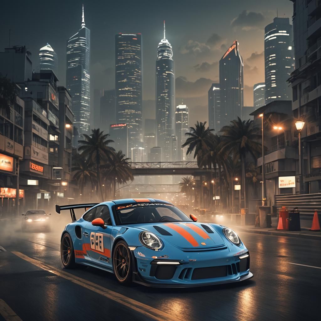 Porsche 911 GT3 Gulf Livery at Night