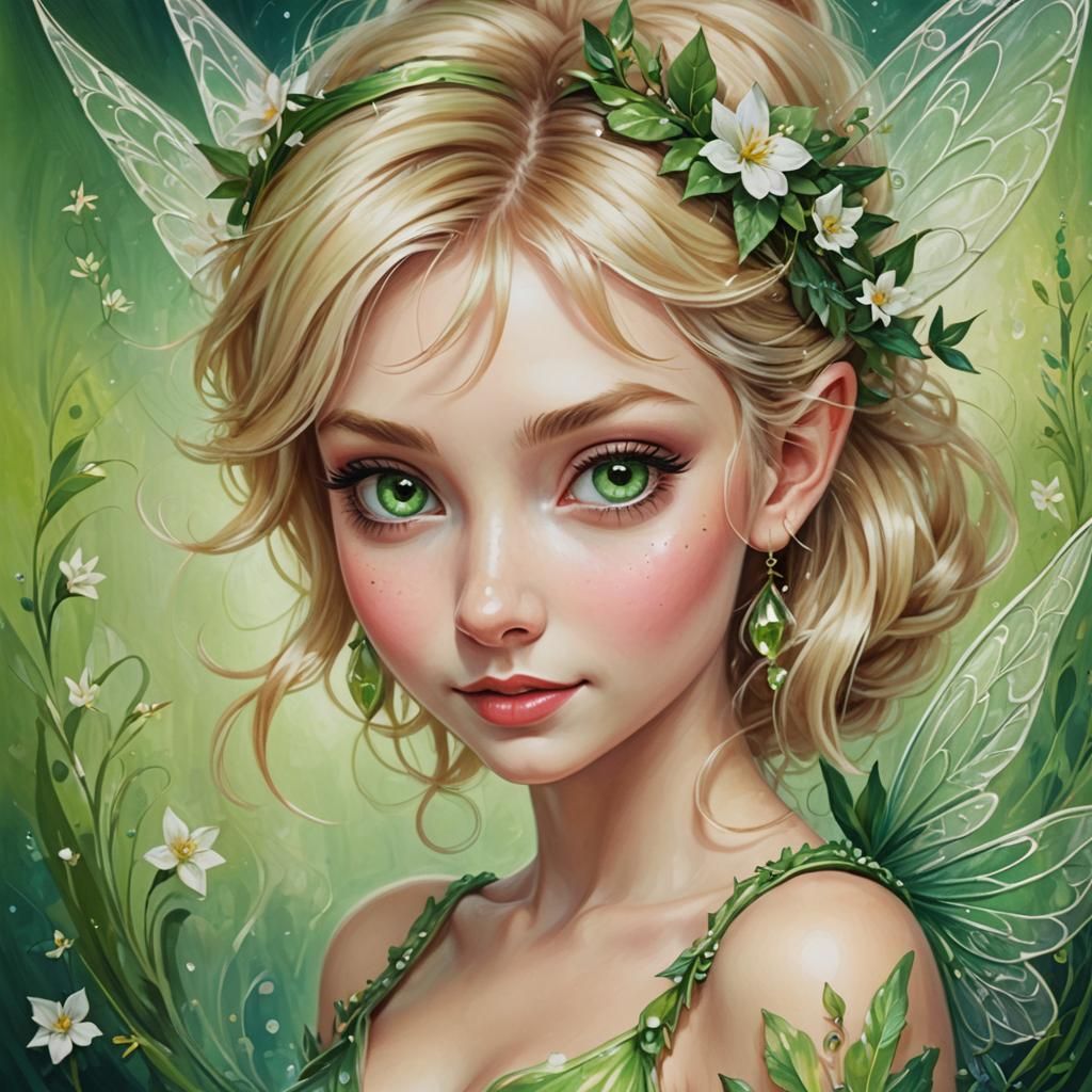 Vivid Tinkerbell Pixie Portrait in Fine Line Art