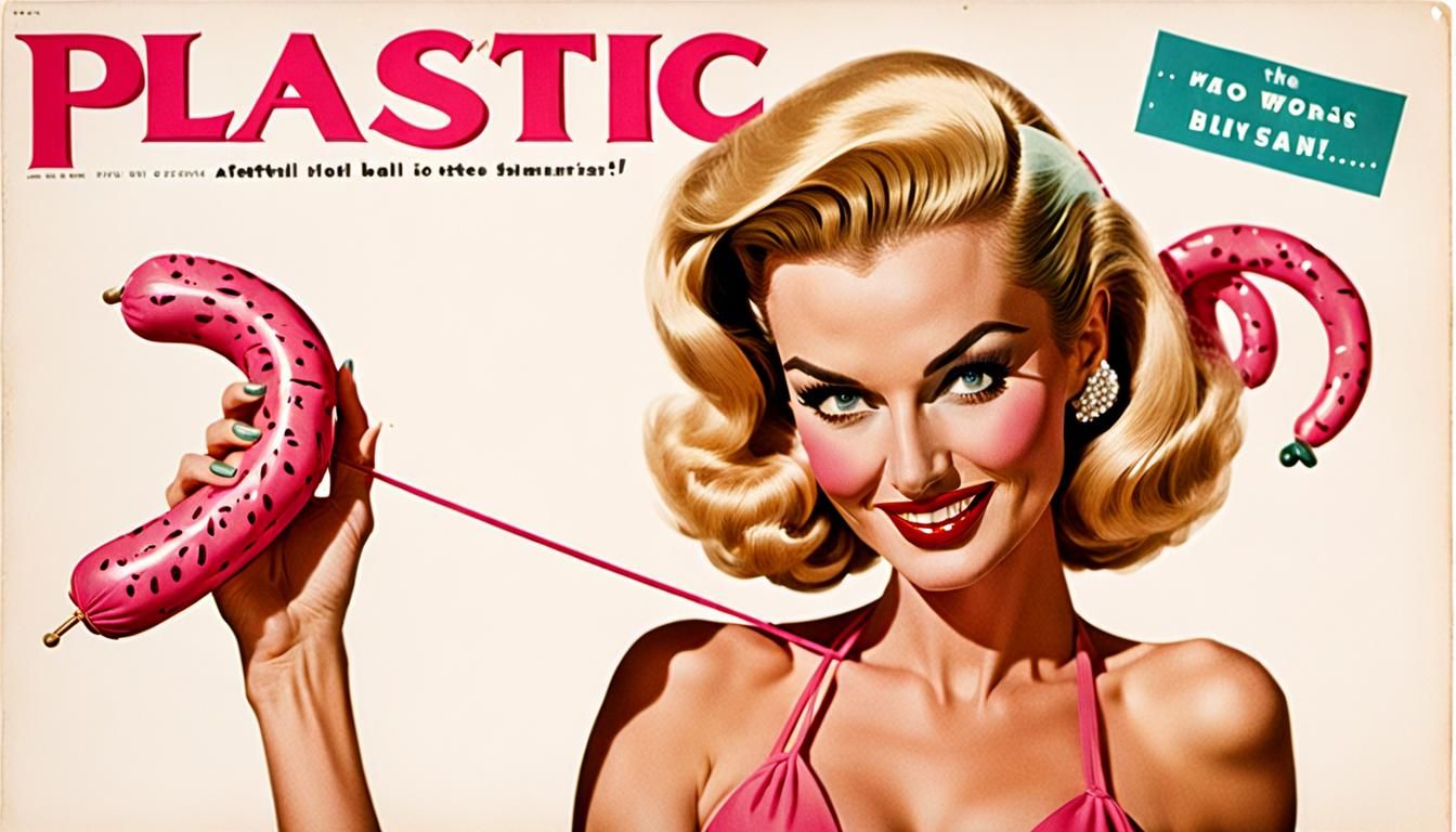 Blonde in Bikini Holding Sausage, 1950s Ad Style