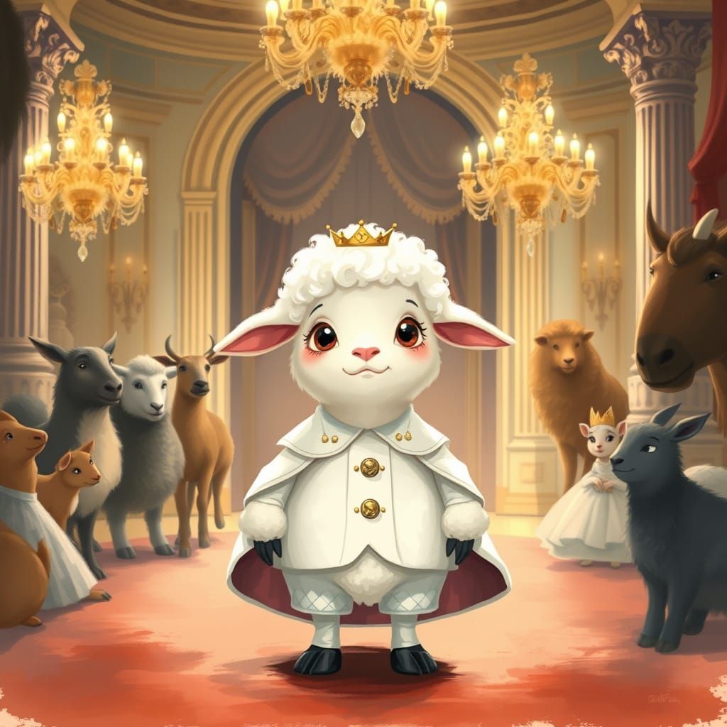 Lamb in Royal Outfit at Grand Ballroom Entrance