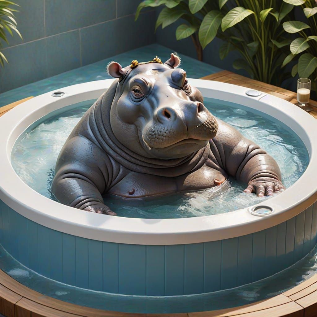 Lazy Hippo Relaxing in a Luxurious Jacuzzi