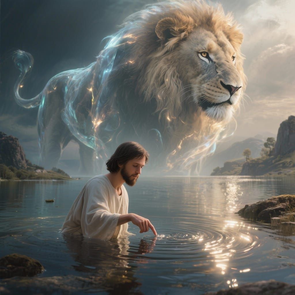 Jesus Creates Ripples with Lion Spirit, Digital Matte Painti...
