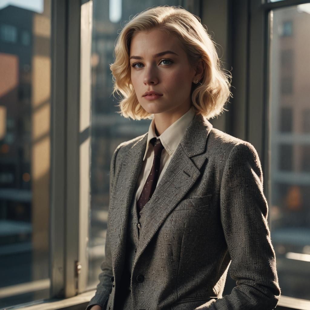 Dramatic Portrait of Blonde Model in Studio Lighting