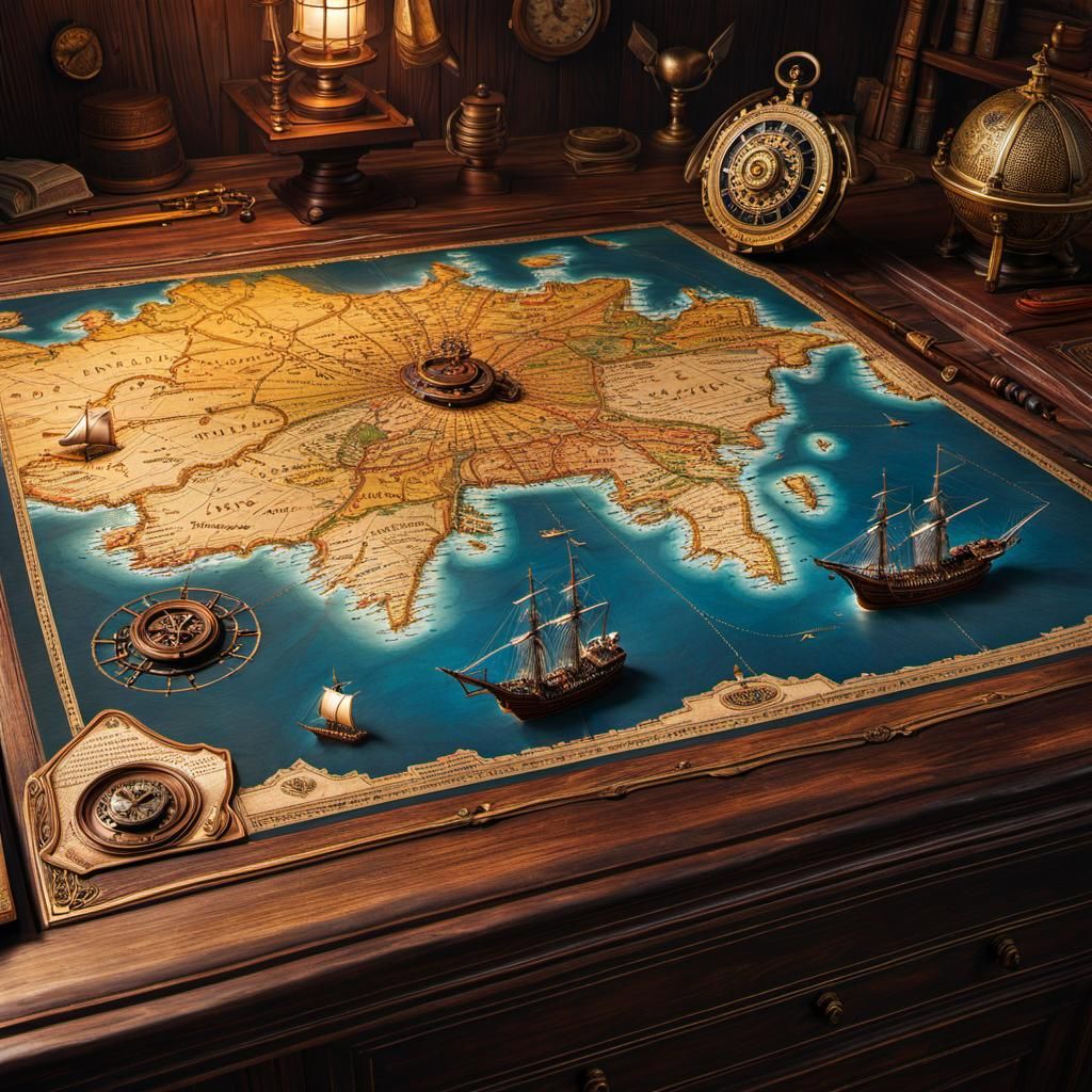 Hyperrealistic Pirate Maps and Navigation Devices