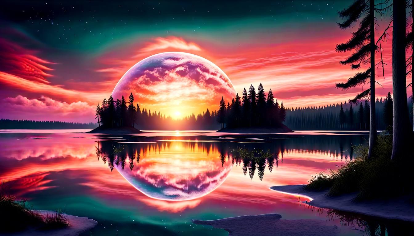 Cosmic Beach Sunset Fantasy Landscape